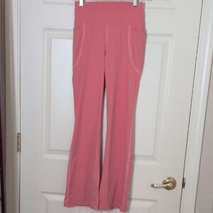 Big Elephant Women's Pink High-Waisted Flares Leggings with Side Pockets. Coral